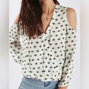 **Vintage** Topshop White Blouse with Bee Pattern